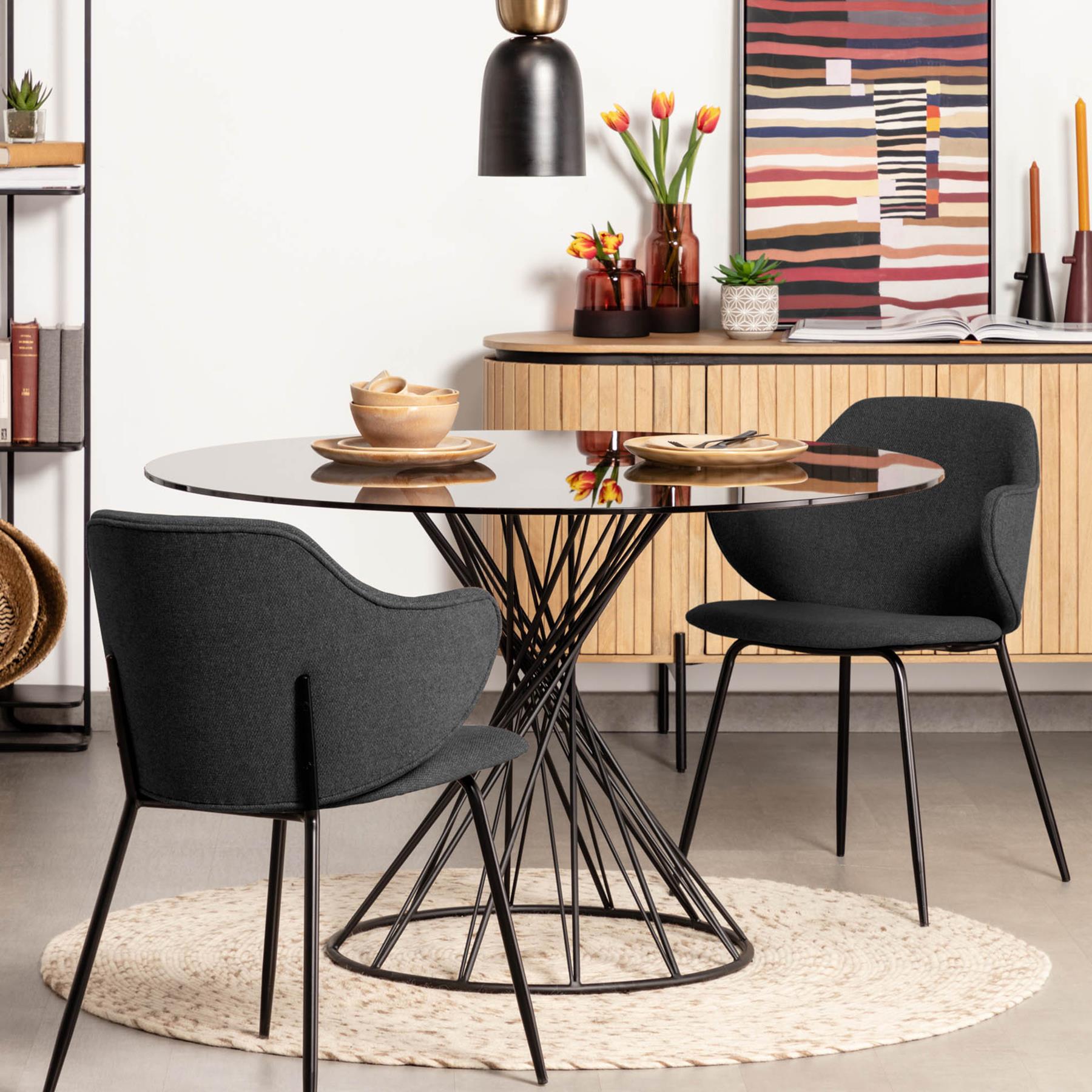 Kave Home Niut Eettafel - Ø 120 cm - Zwart Glas