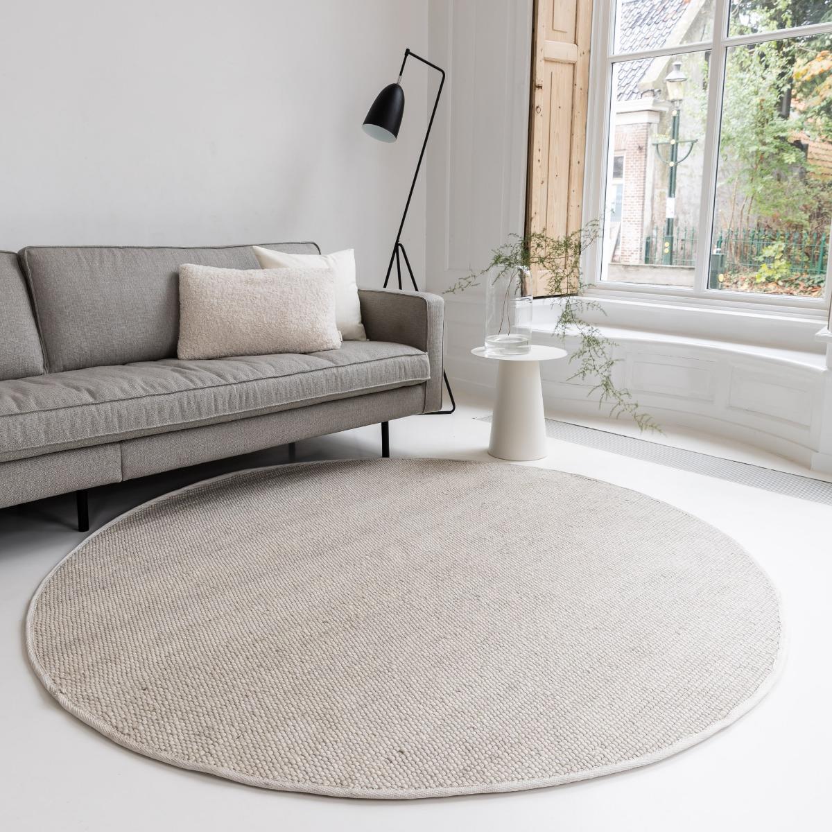 Interieur05 Wollen Vloerkleed Rond Ivoor wit Vik 200cm (L)