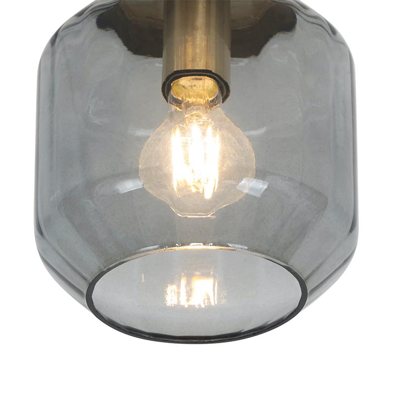 QAZQA Moderne plafondlamp messing met smoke glas - Stiklo
