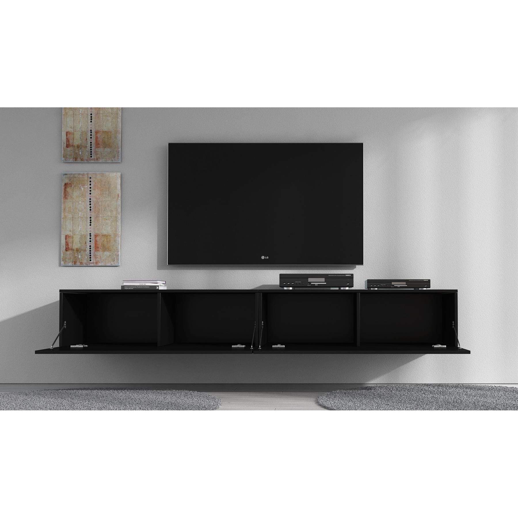 Meubella TV-Meubel Flame - Mat Zwart - 200 cm