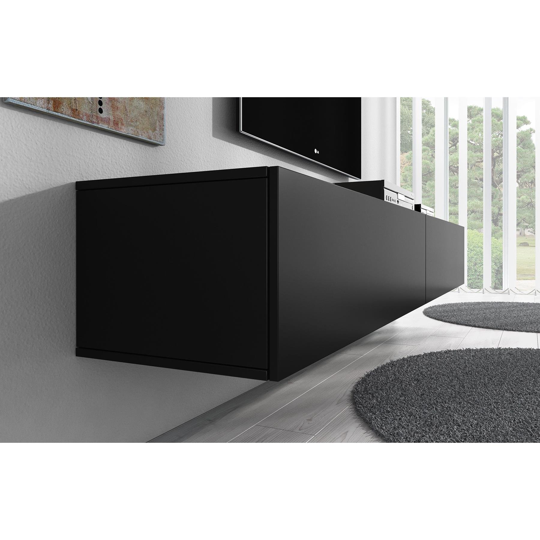 Meubella TV-Meubel Flame - Mat Zwart - 200 cm
