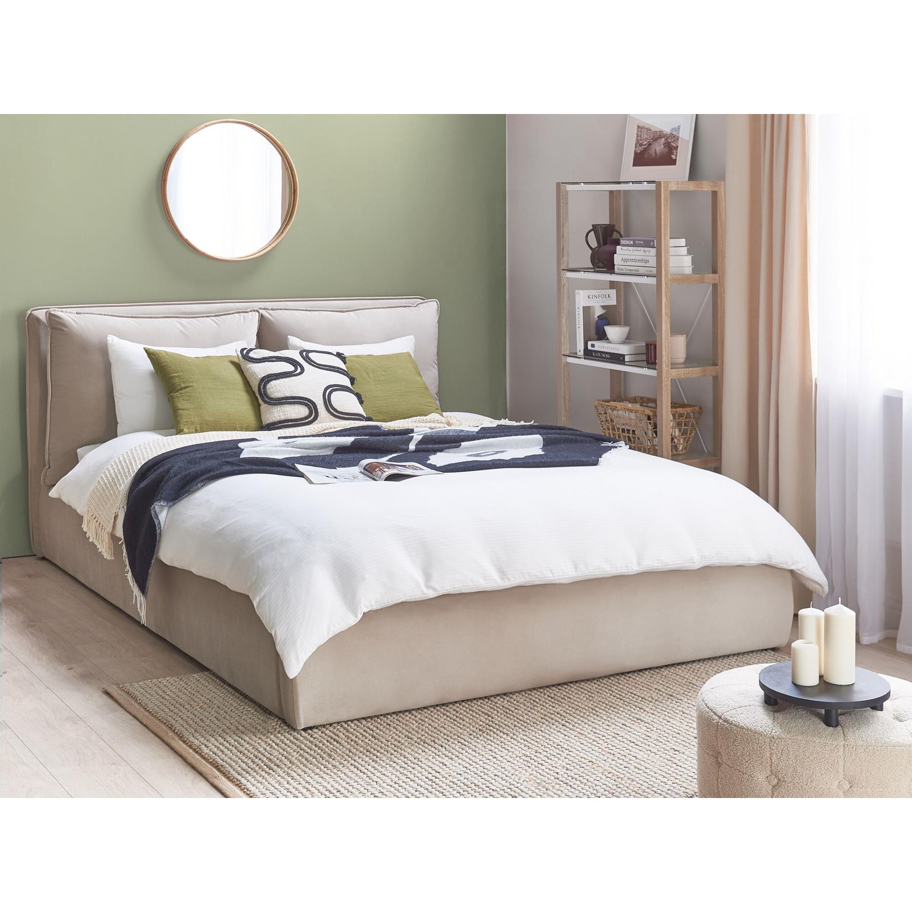 Beliani-BAJONNA-Bed met opbergruimte-Beige-160 x 200 cm-Fluweel