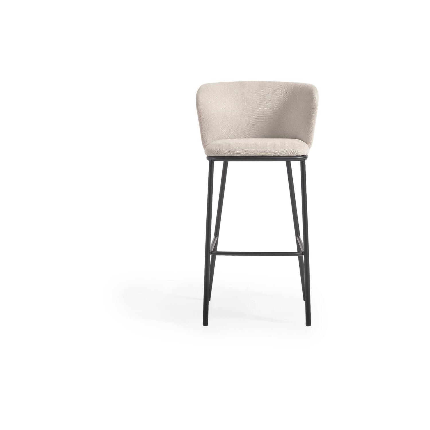 Kave Home - Ciselia kruk beige chenille en zwarte stalen poten  hoogte