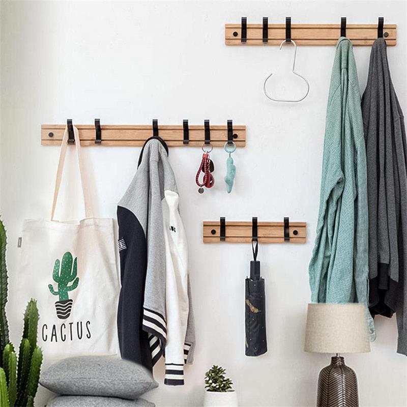 QUVIO Kapstok Bamboo verschuifbare haken hout