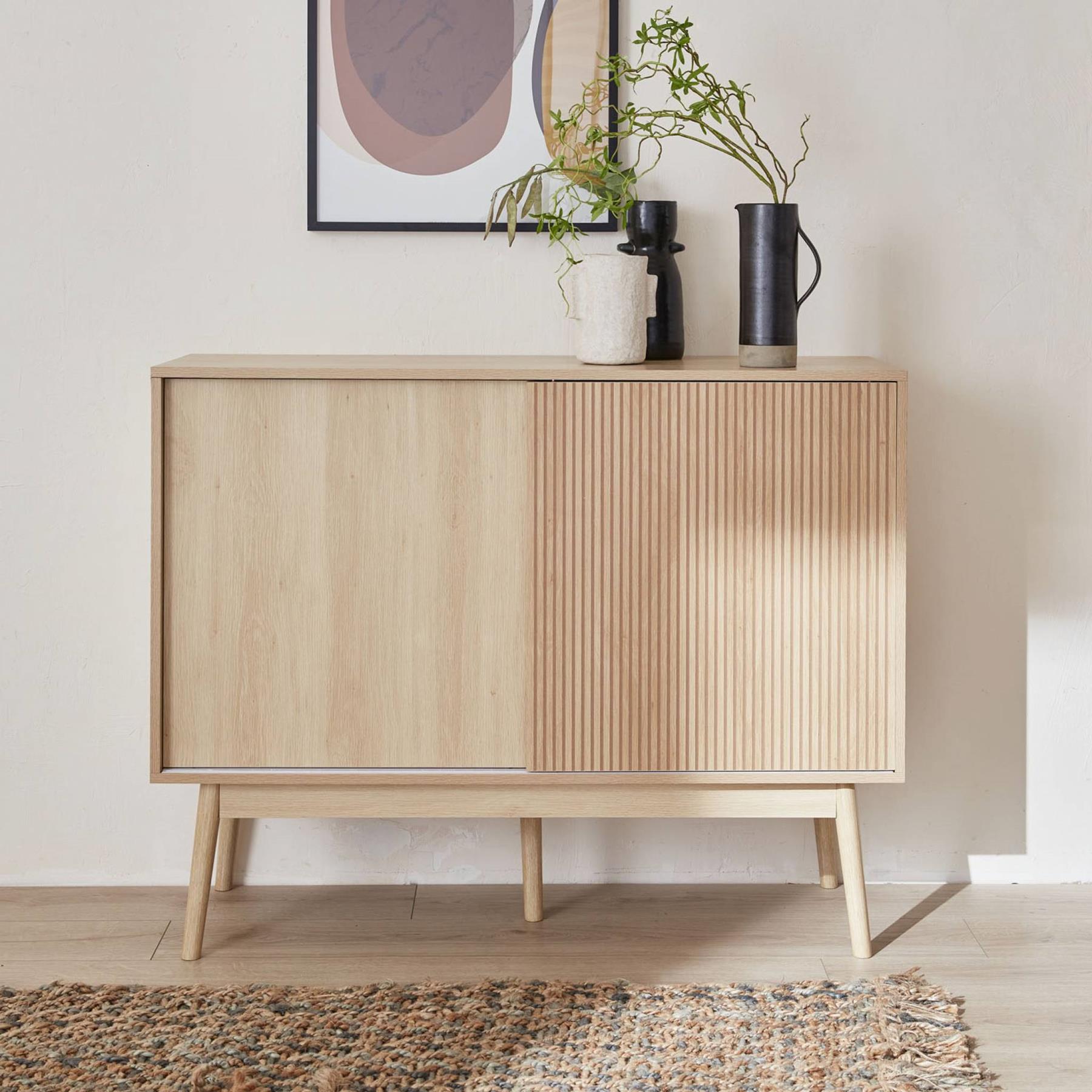 sweeek - Walnoothouten opbergkast, Linear, L 115 x B 39,5 x H 90cm