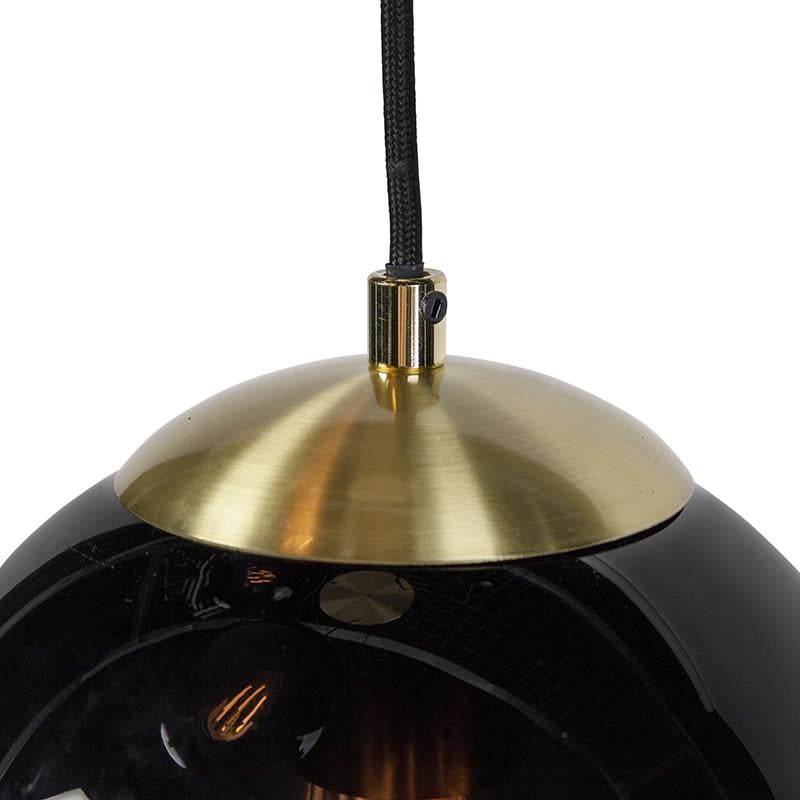 QAZQA Hanglamp woonkamer, art deco, modern, drie zwarte glazen bollen