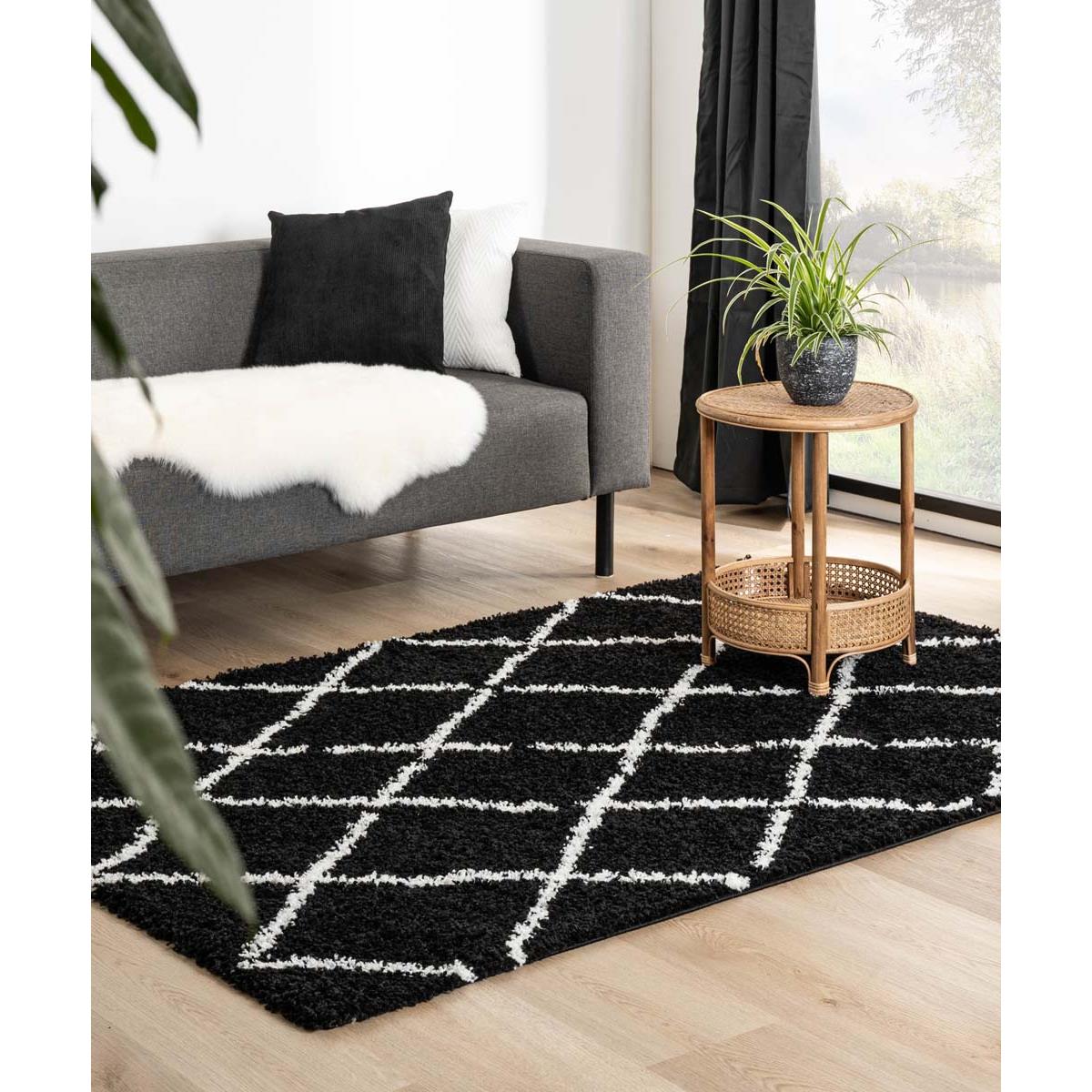 Boho&me Hoogpolig vloerkleed ruiten Habitat - zwart|wit - 300x400 cm