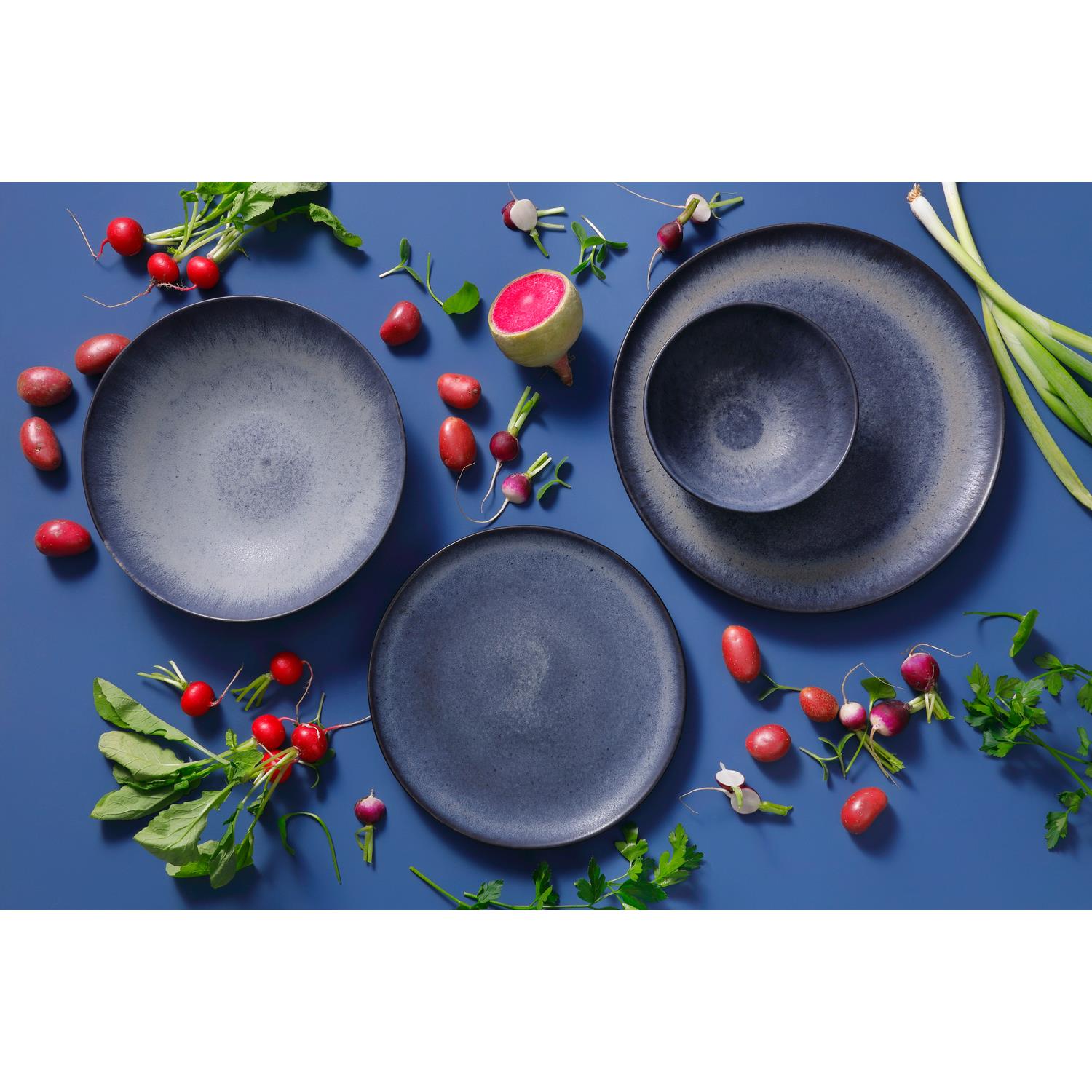 Palmer Bord diep Houston 22 cm Zwart Grijs Stoneware 2 stuks