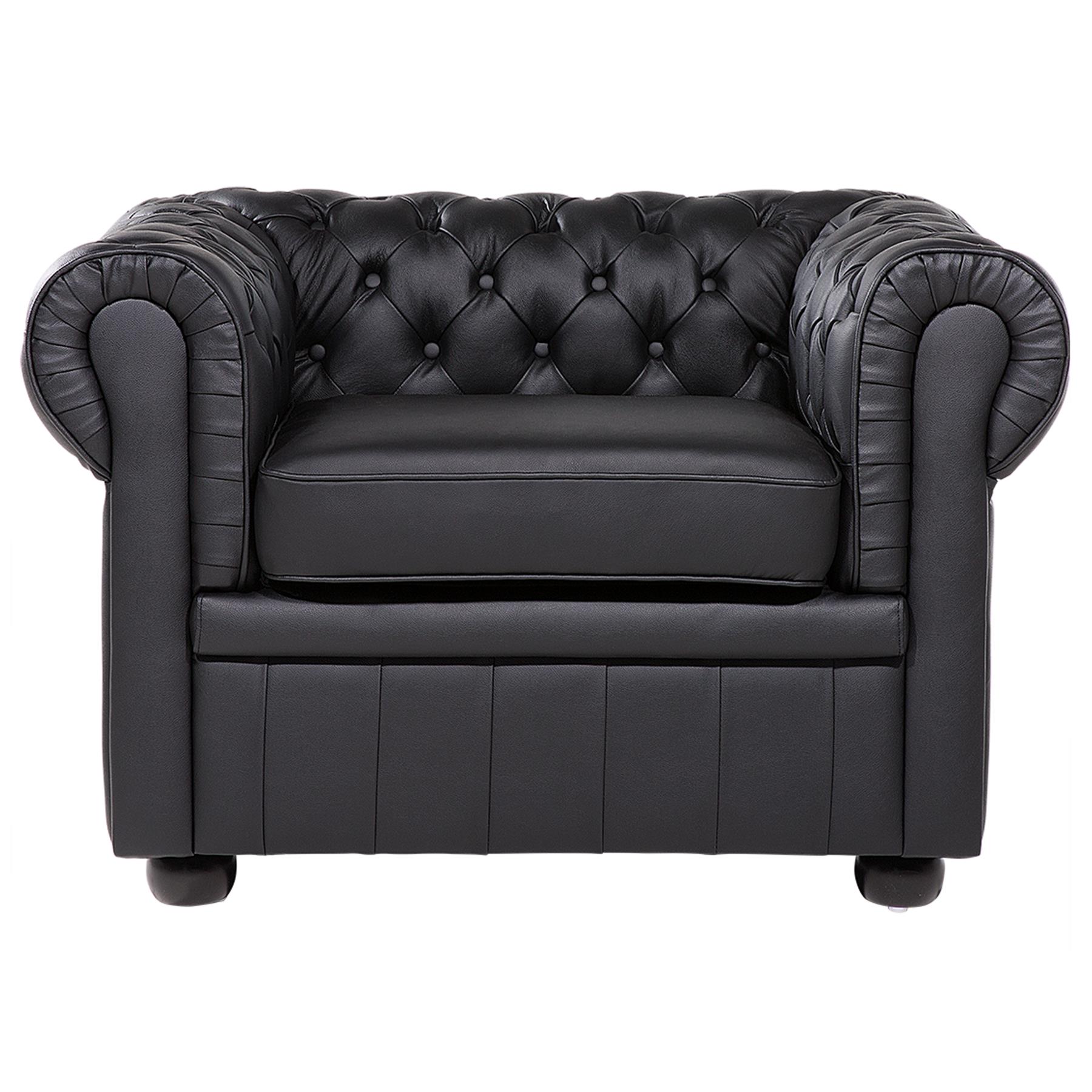 Beliani - CHESTERFIELD - Chesterfield fauteuil - Zwart - Leer