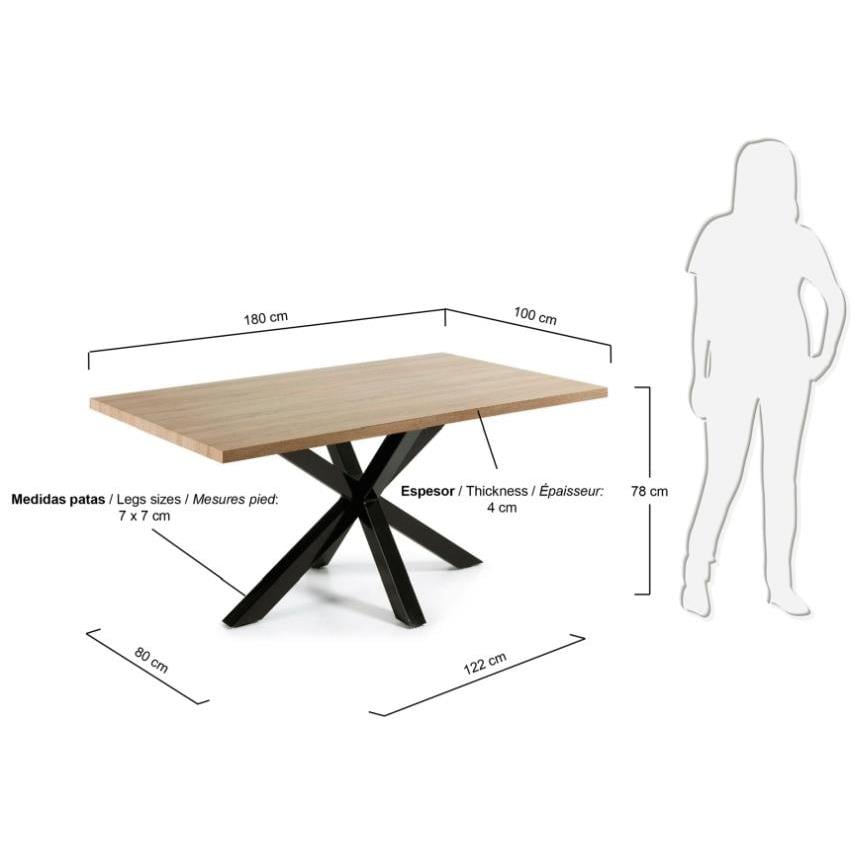 Kave Home Argo Eettafel - 180 x 100 cm - Eiken / Zwart