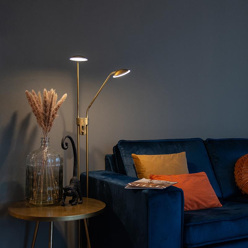 QAZQA Moderne vloerlamp brons met leeslamp incl. LED - Eva