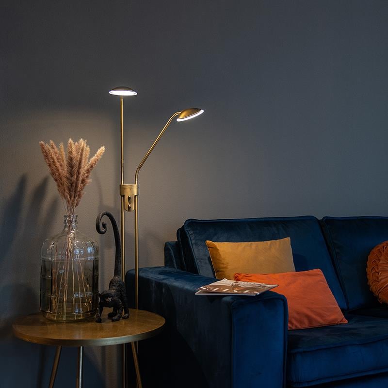 QAZQA Moderne vloerlamp brons met leeslamp incl. LED - Eva