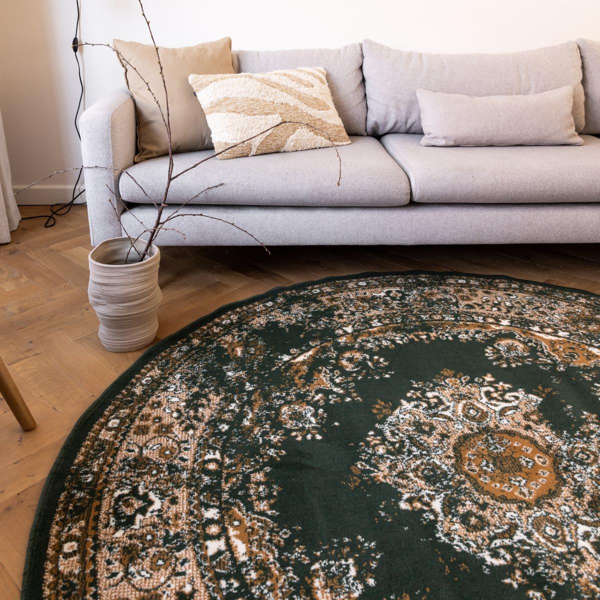 Interieur05 Rond Vintage Vloerkleed Keshan groen - 160  cm