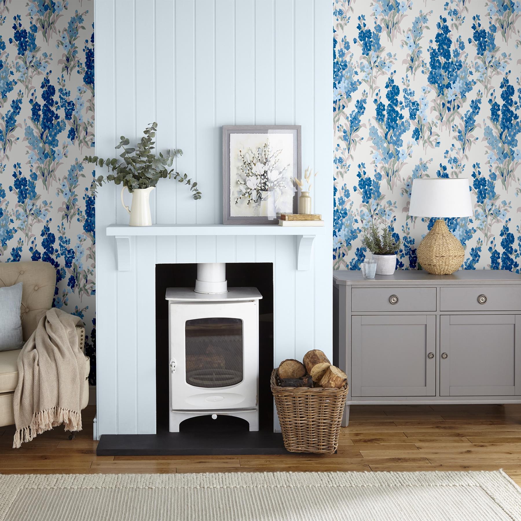 Laura Ashley Stocks Behang - Bloemen - 10mx52cm - Blauw