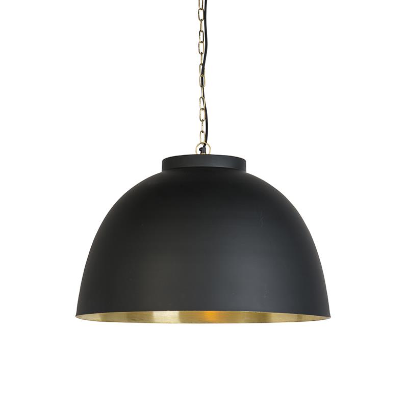 QAZQA Hanglamp Zwart Met Messing Binnenkant 60 Cm - Hoodi Kopen? Shop ...