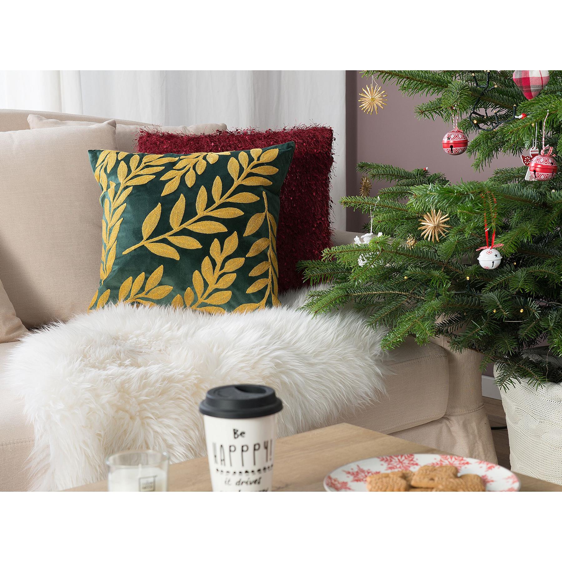 Beliani-MISTLETOE -Sierkussen set van 2-Groen-45 x 45 cm-Fluweel