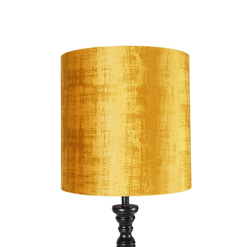 QAZQA Vloerlamp zwart met stoffen kap goud 40 cm - Classico