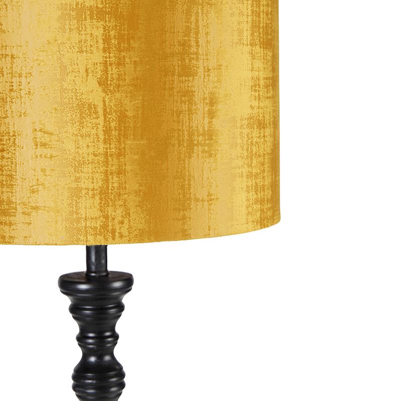 QAZQA Vloerlamp zwart met stoffen kap goud 40 cm - Classico