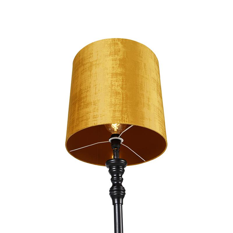 QAZQA Vloerlamp zwart met stoffen kap goud 40 cm - Classico