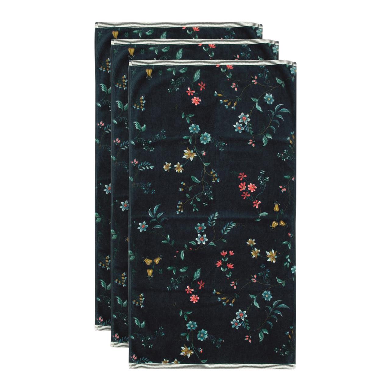 Pip Studio Les Fleurs Handdoek 55 x 100 cm - Set van 3 - Donkerblauw