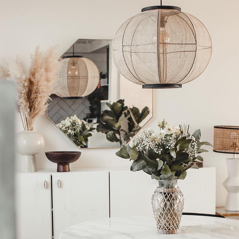 QAZQA Oosterse hanglamp bruin stof 48 cm - Rob