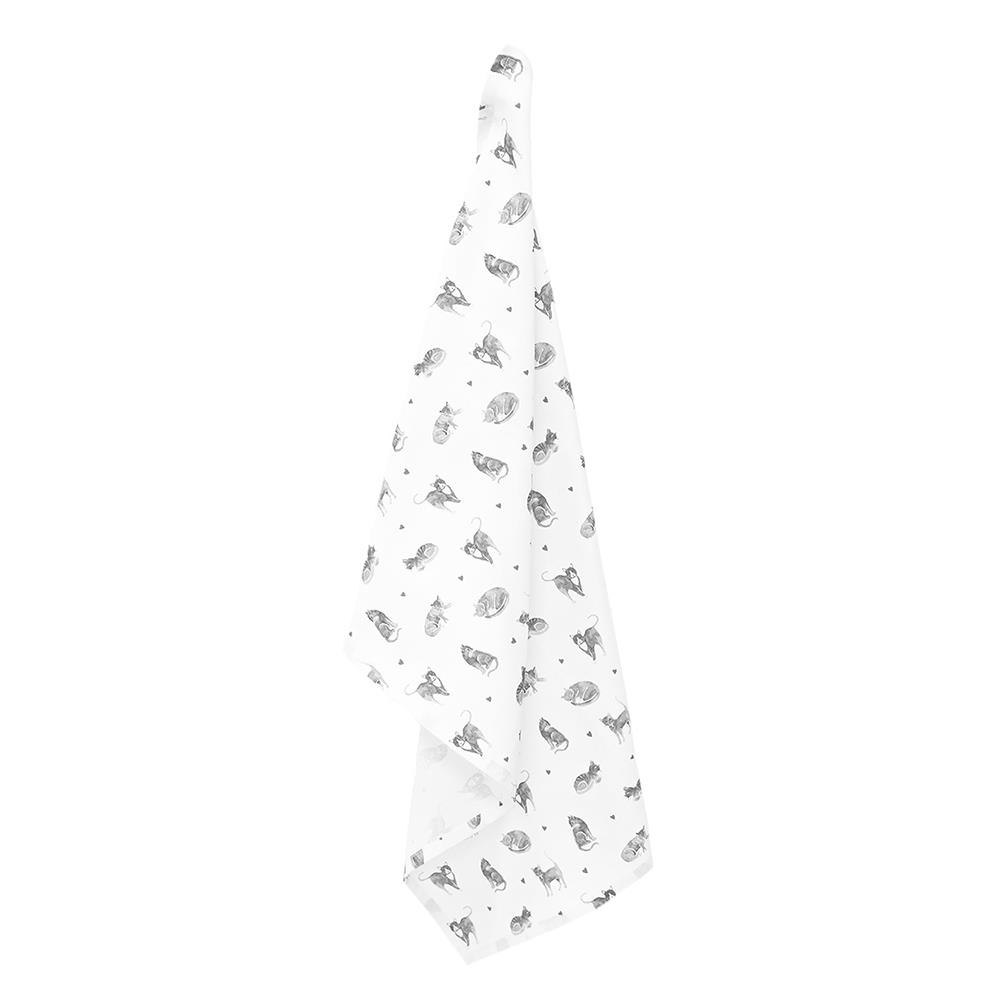 Clayre & Eef Theedoek  50x70 cm Grijs Wit Katoen Katten Keukenhanddoek