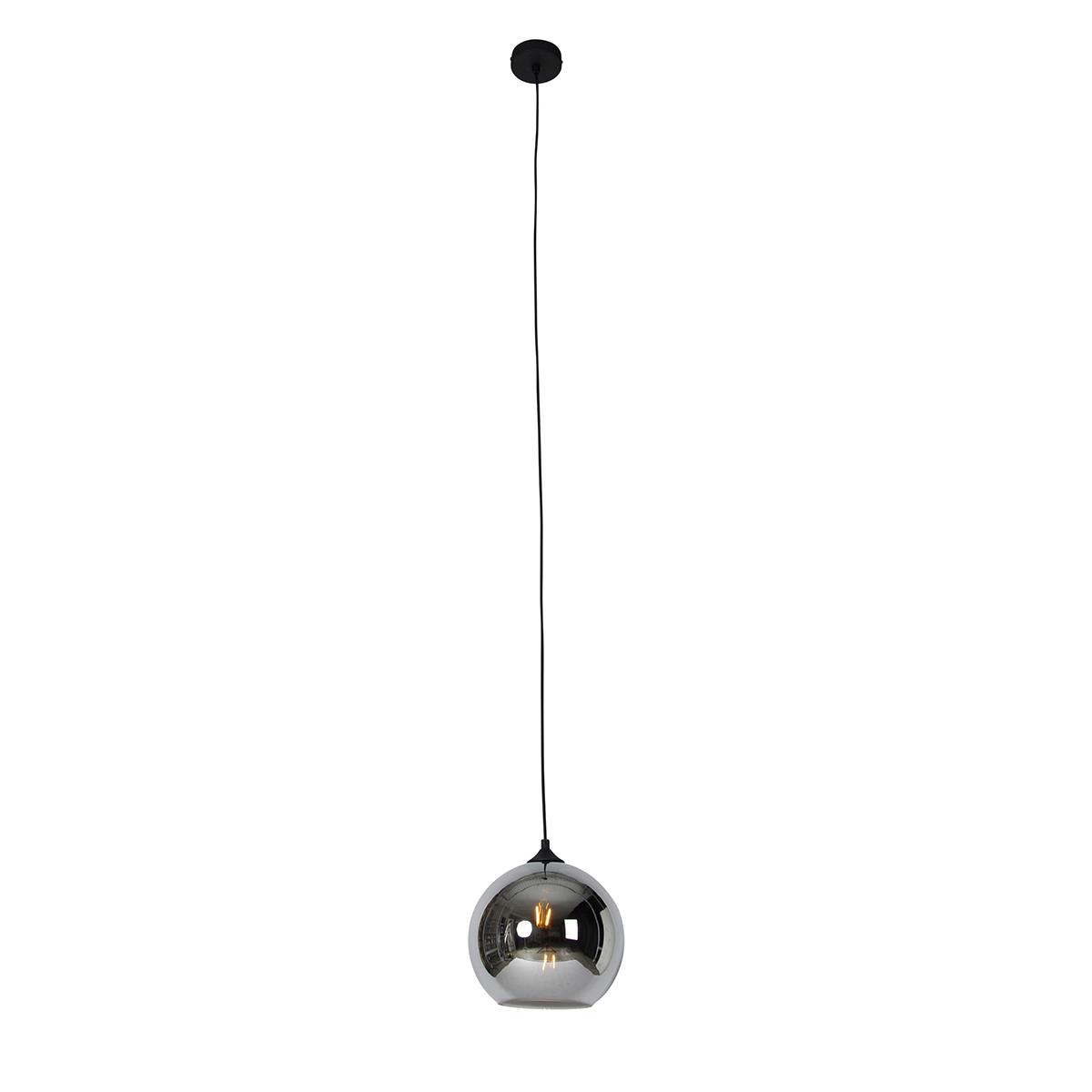 QAZQA Art deco hanglamp zwart met smoke glas - Wallace