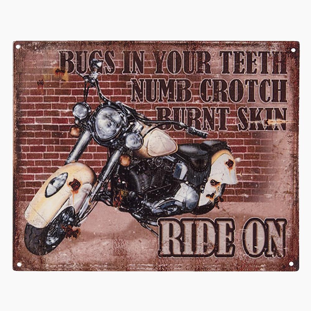 Clayre & Eef Tekstbord  20x25 cm Bruin Ijzer Motor Ride on Wandbord