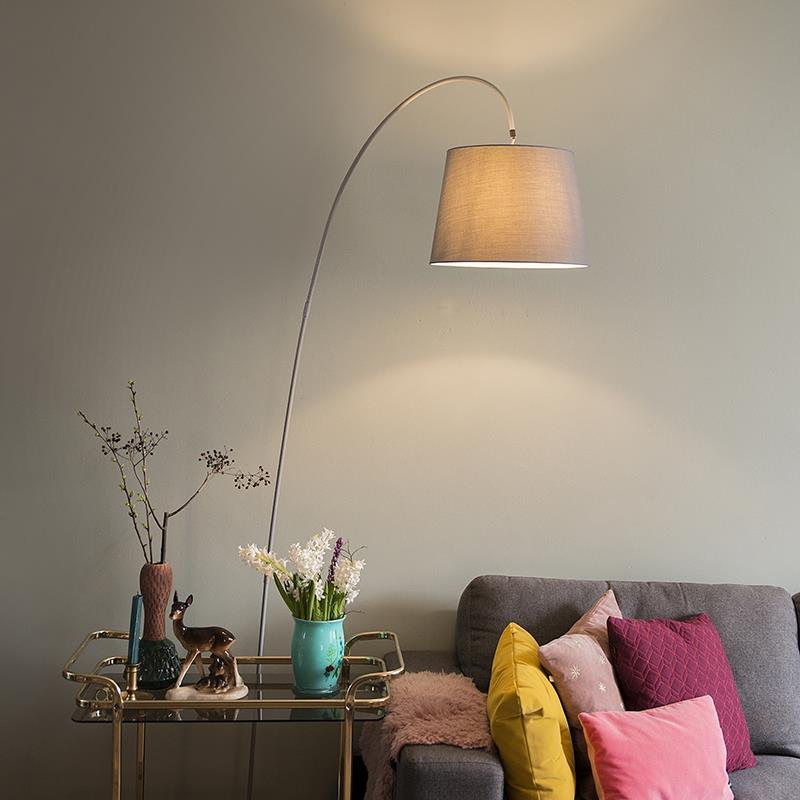 QAZQA Moderne booglamp met grijze kap - Bend