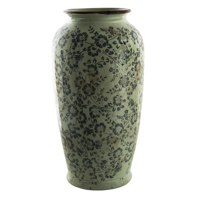 Clayre & Eef Vaas  Ø 17x35 cm Groen Keramiek Bloemen Decoratie Vaas