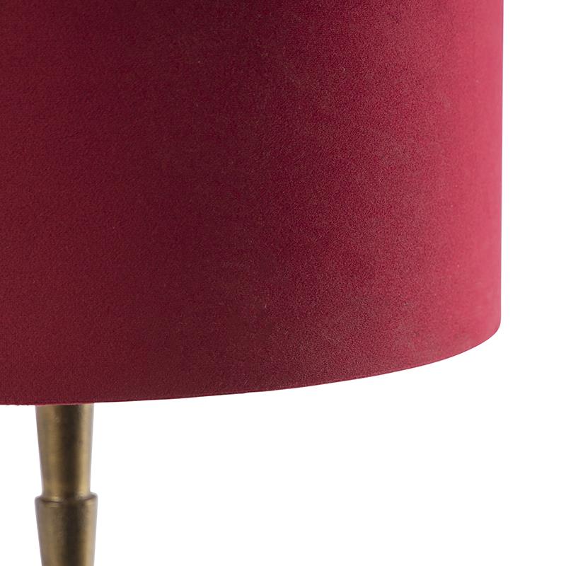 QAZQA Art Deco tafellamp brons velours kap rood 35 cm - Pisos