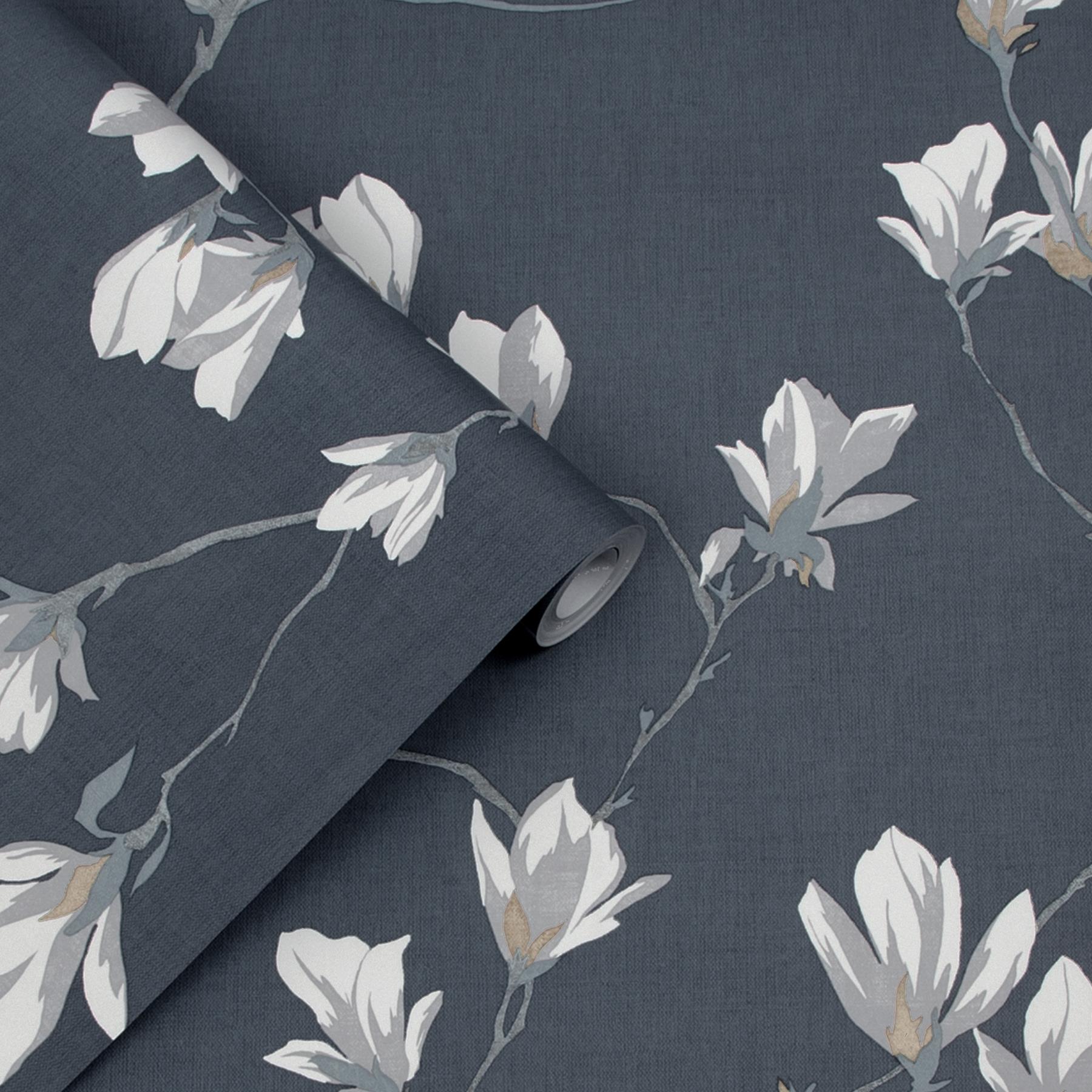 Laura Ashley Magnolia Grove Behang - Bloemen - 10mx52cm - Grijs