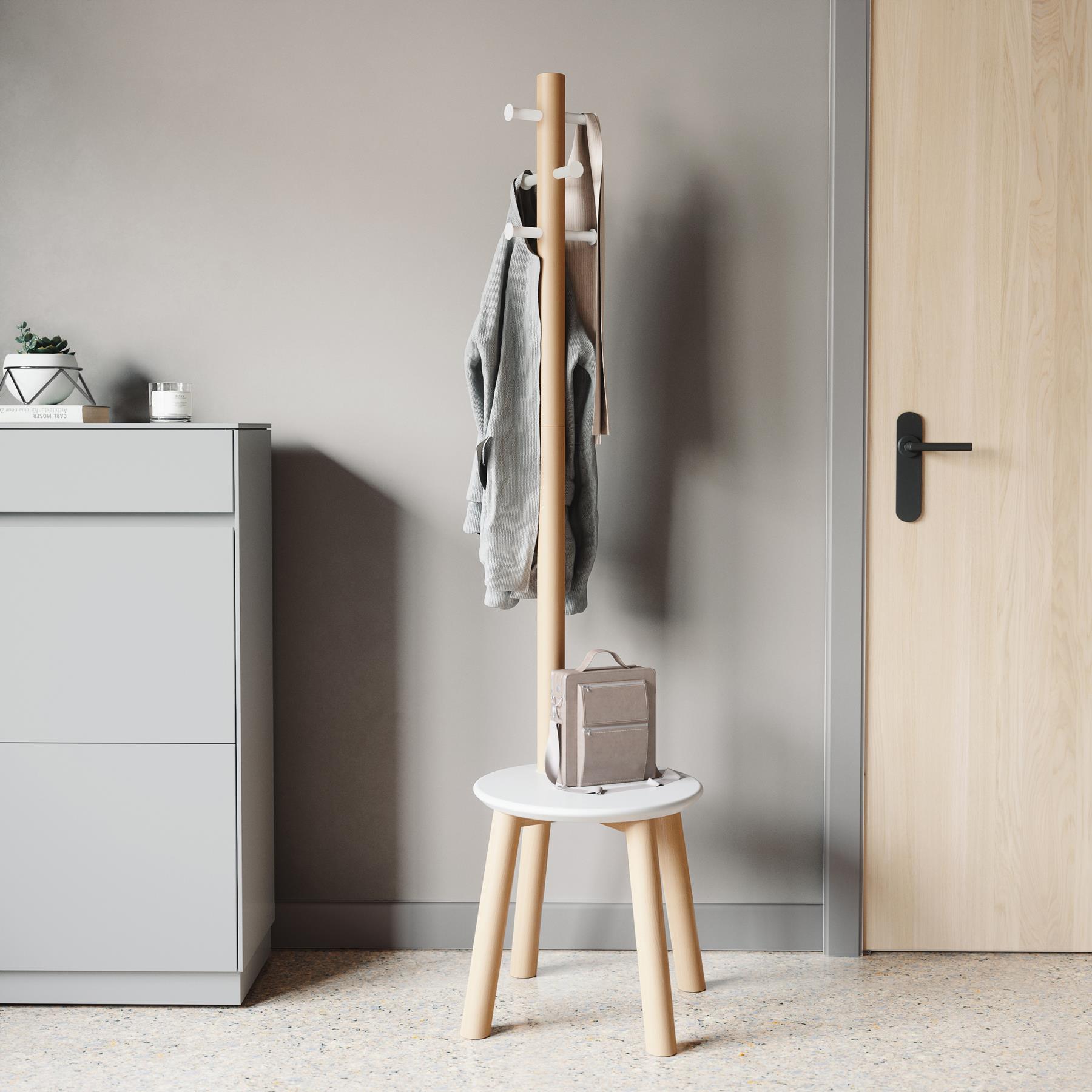 Umbra Pillar Kapstok met Kruk - Wit/Naturel