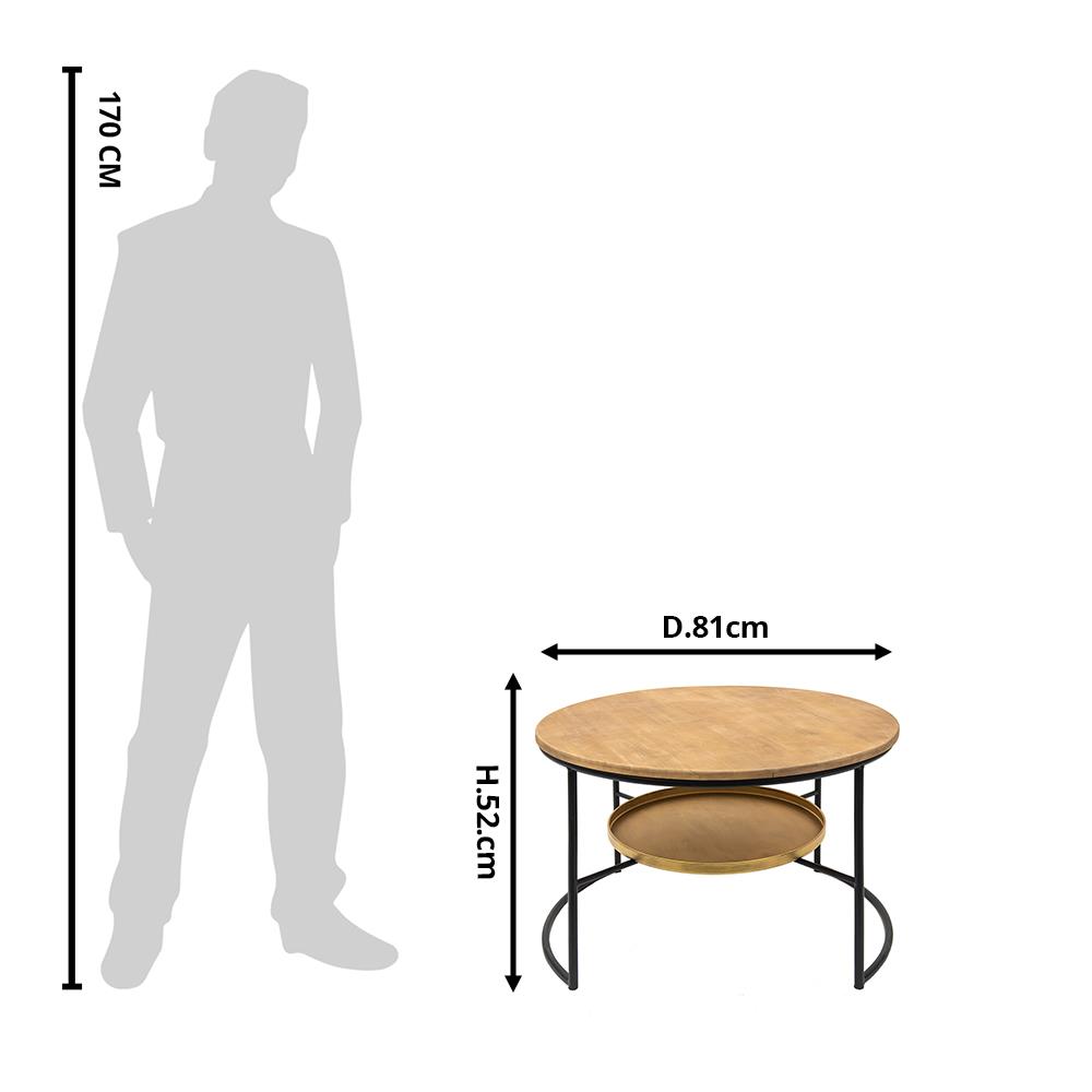 Clayre & Eef Salontafel  Ø 81x52 cm Bruin Zwart Hout Ijzer Bijzettafel
