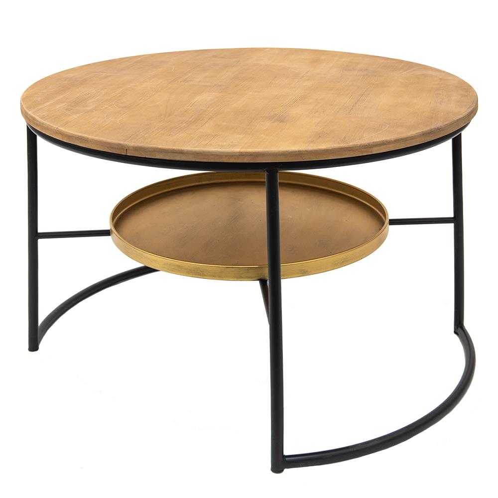 Clayre & Eef Salontafel  Ø 81x52 cm Bruin Zwart Hout Ijzer Bijzettafel