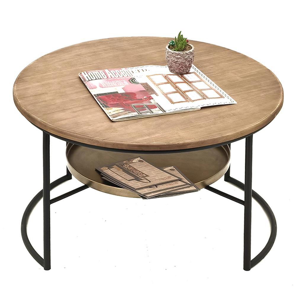 Clayre & Eef Salontafel  Ø 81x52 cm Bruin Zwart Hout Ijzer Bijzettafel