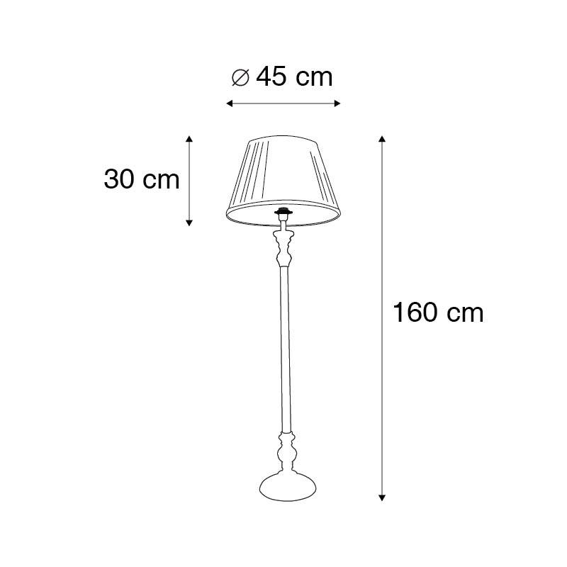 QAZQA Landelijke vloerlamp grijs met witte plissé kap - Classico