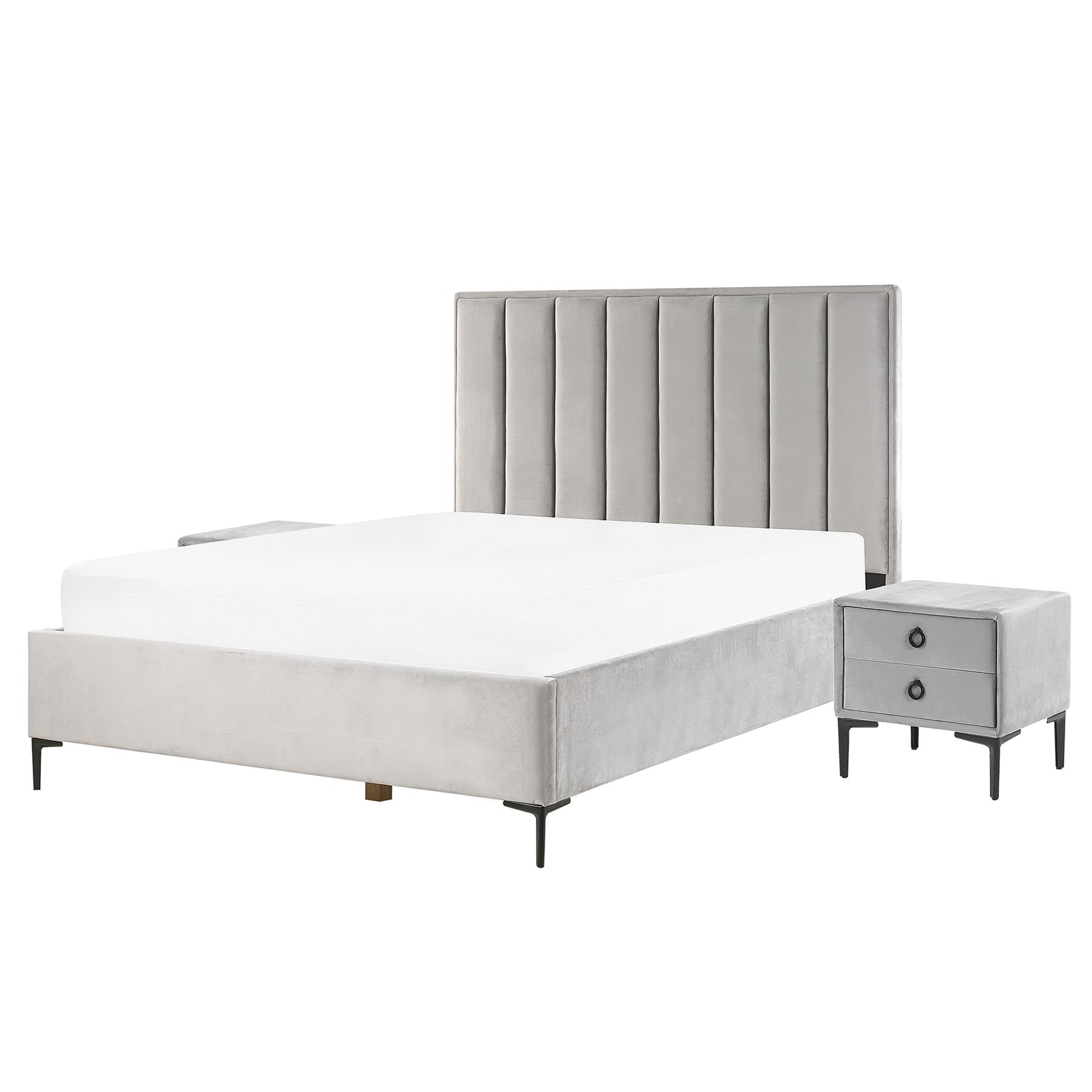 Beliani - SEZANNE - Slaapkamerset - Grijs - 160 x 200 cm - Fluweel