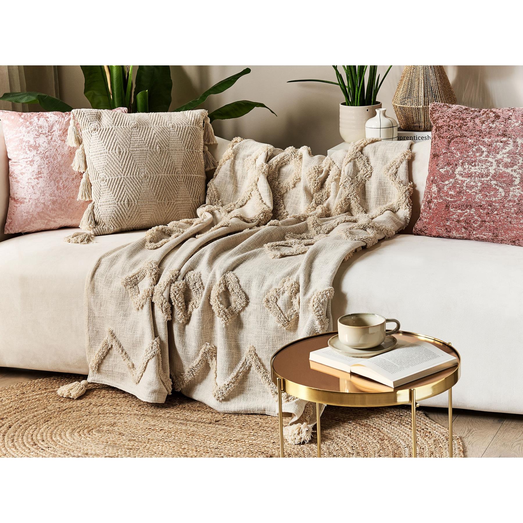 Beliani - GUNA - Plaid - Lichtbeige - 130 x 180 cm - Katoen