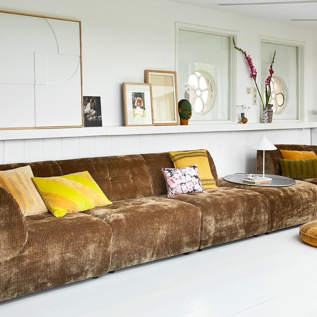 HKliving Striped Velvet Sierkussen Ø 60 cm - Okergeel