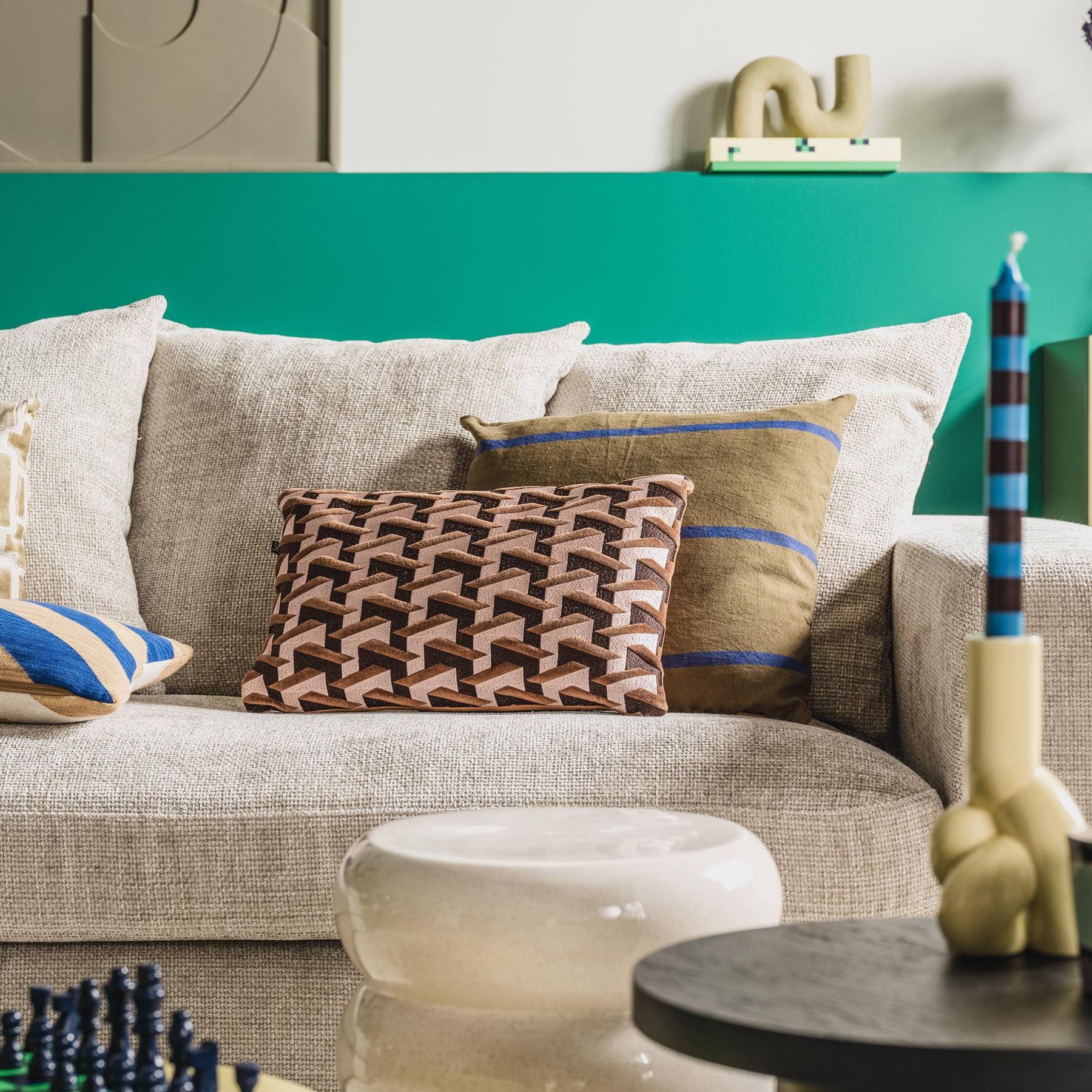 ferm LIVING Grand Sierkussen - Olive/Bright Blue