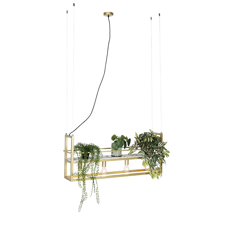 QAZQA Industriële hanglamp goud met marmer en rek 4-lichts - Cage