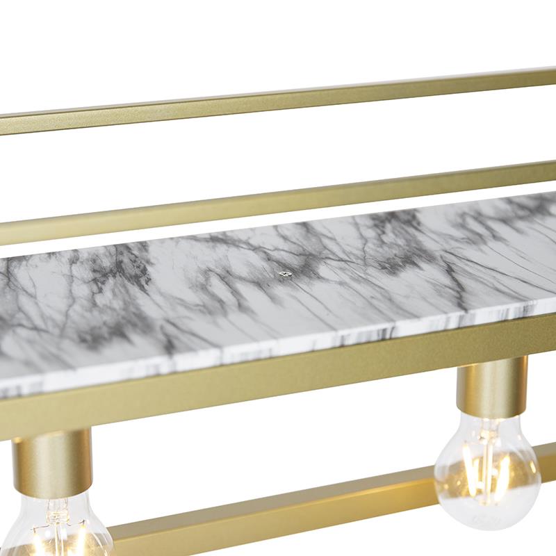 QAZQA Industriële hanglamp goud met marmer en rek 4-lichts - Cage