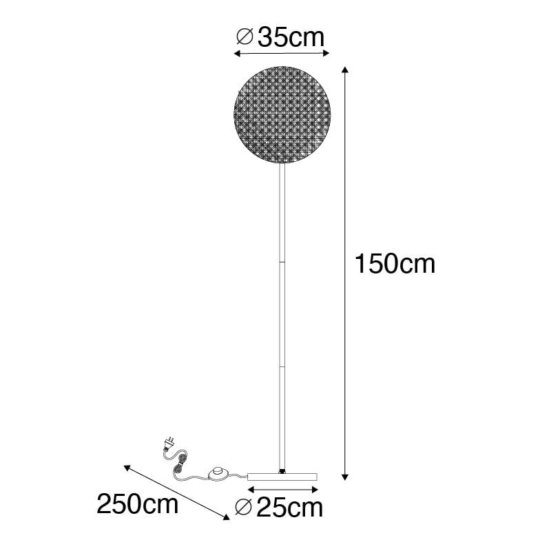 QAZQA Landelijke vloerlamp zwart met rotan 35 cm - Kata