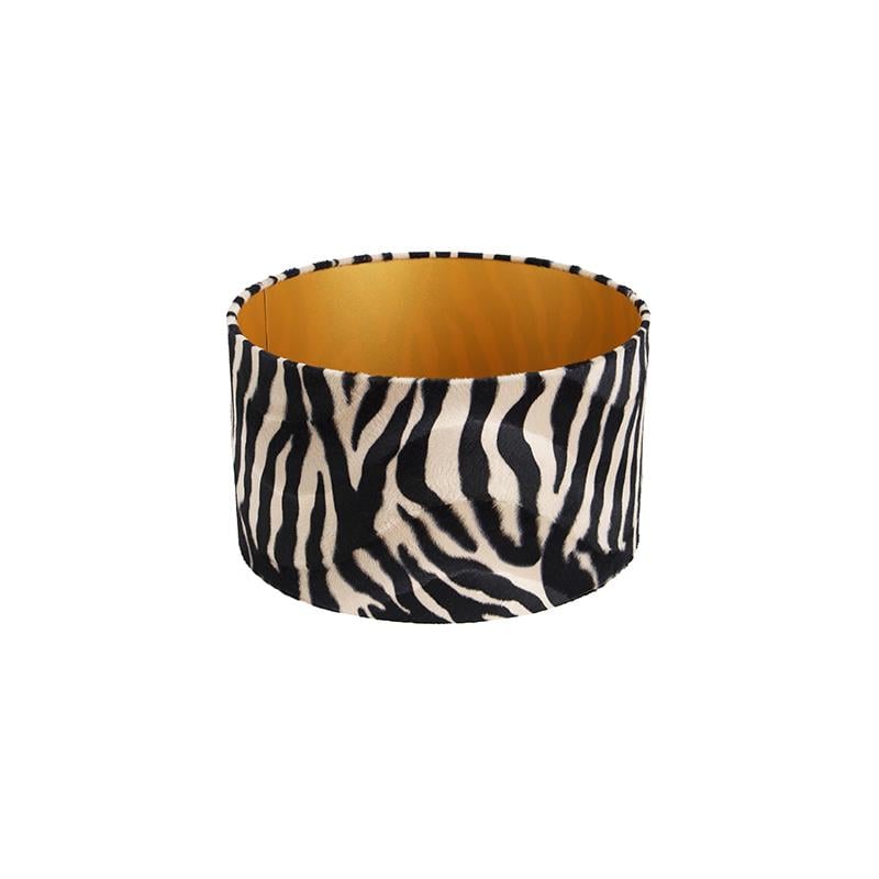 QAZQA Velours lampenkap zebra dessin 35|35|20 gouden binnenkant