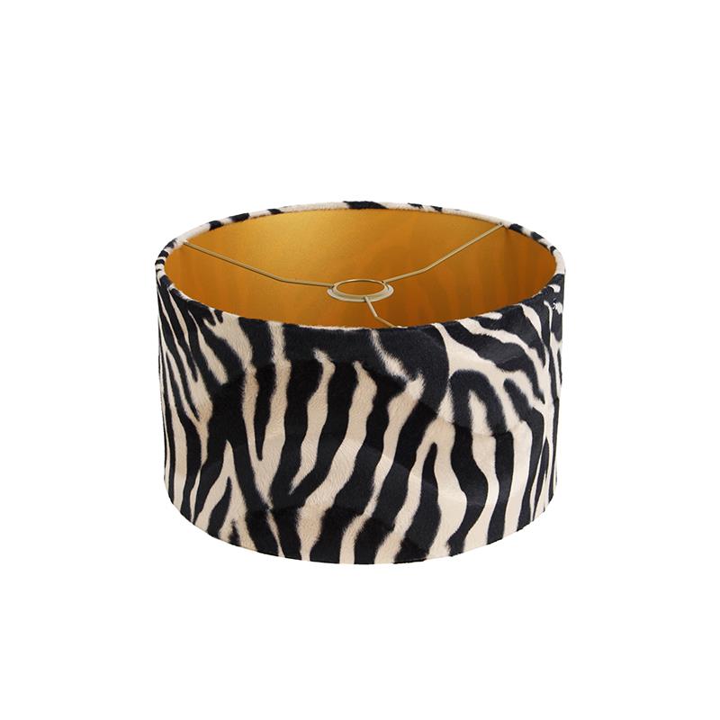 QAZQA Velours lampenkap zebra dessin 35|35|20 gouden binnenkant