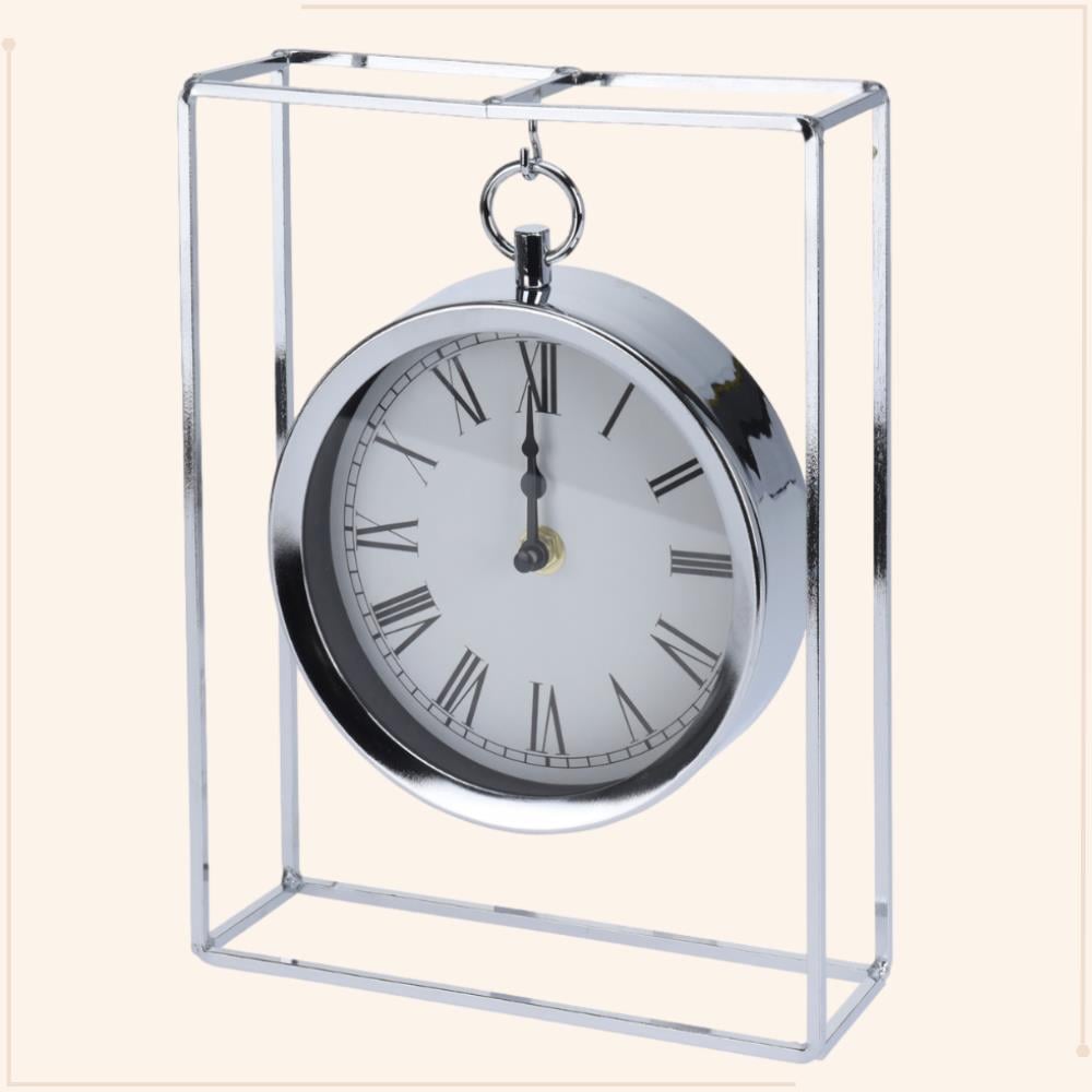 MISOU Tafelklok Hangmodel Zilver Metaal 25 cm Klok op Standaard Bin...