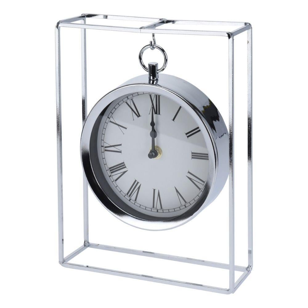 MISOU Tafelklok Hangmodel Zilver Metaal 25 cm Klok op Standaard Bin...