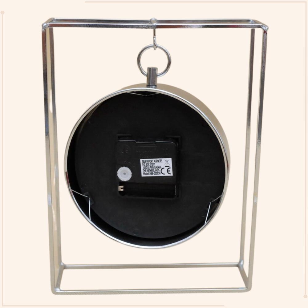 MISOU Tafelklok Hangmodel Zilver Metaal 25 cm Klok op Standaard Bin...