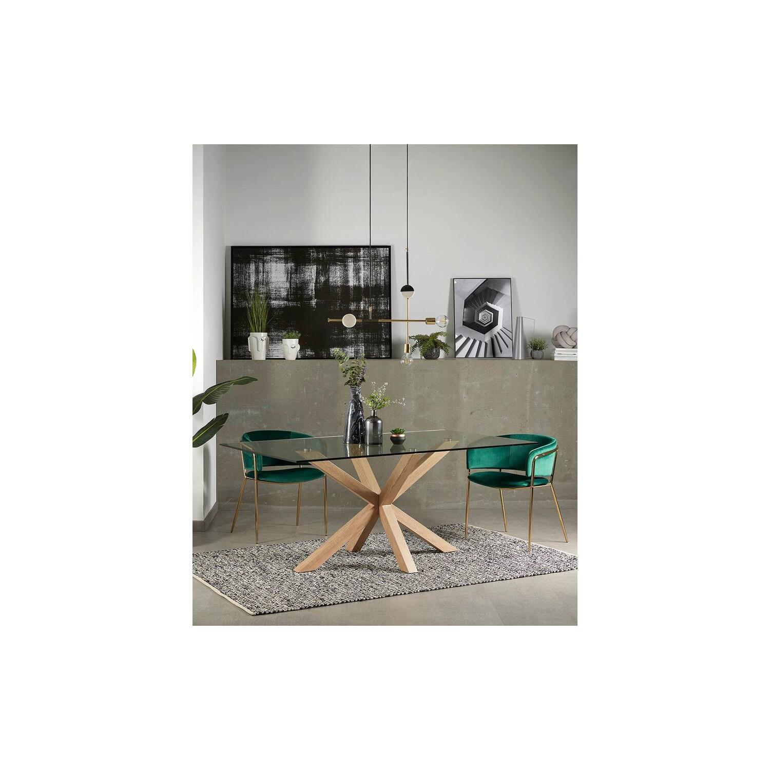 Kave Home Argo Eettafel - 160 x 90 cm - Glas / Eiken
